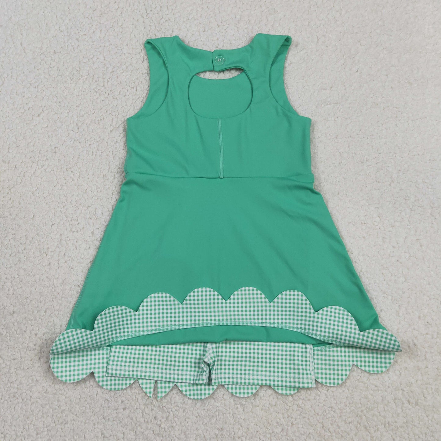 GSD3029 RTS NO MOQ （In stock ）Sleeveless plaid bow green kids girls summer athletic dress