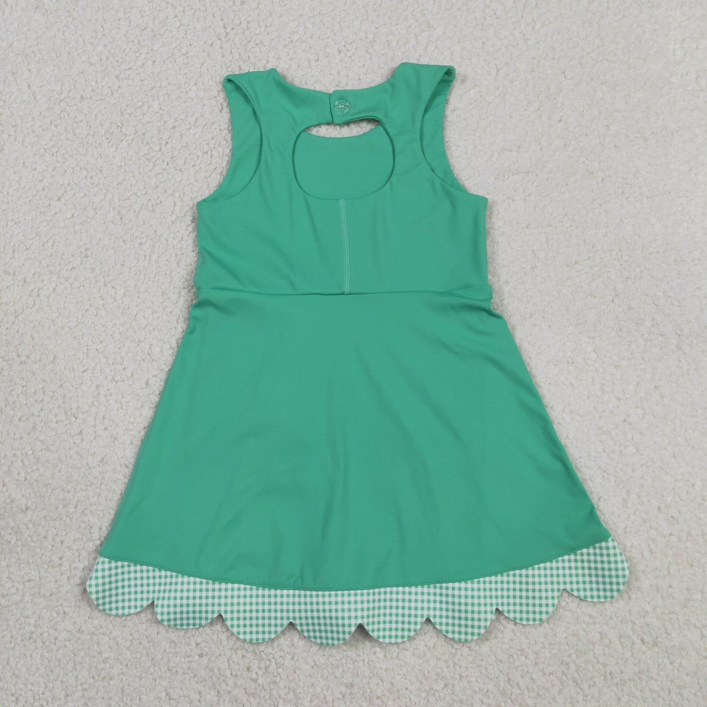 GSD3029 RTS NO MOQ （In stock ）Sleeveless plaid bow green kids girls summer athletic dress