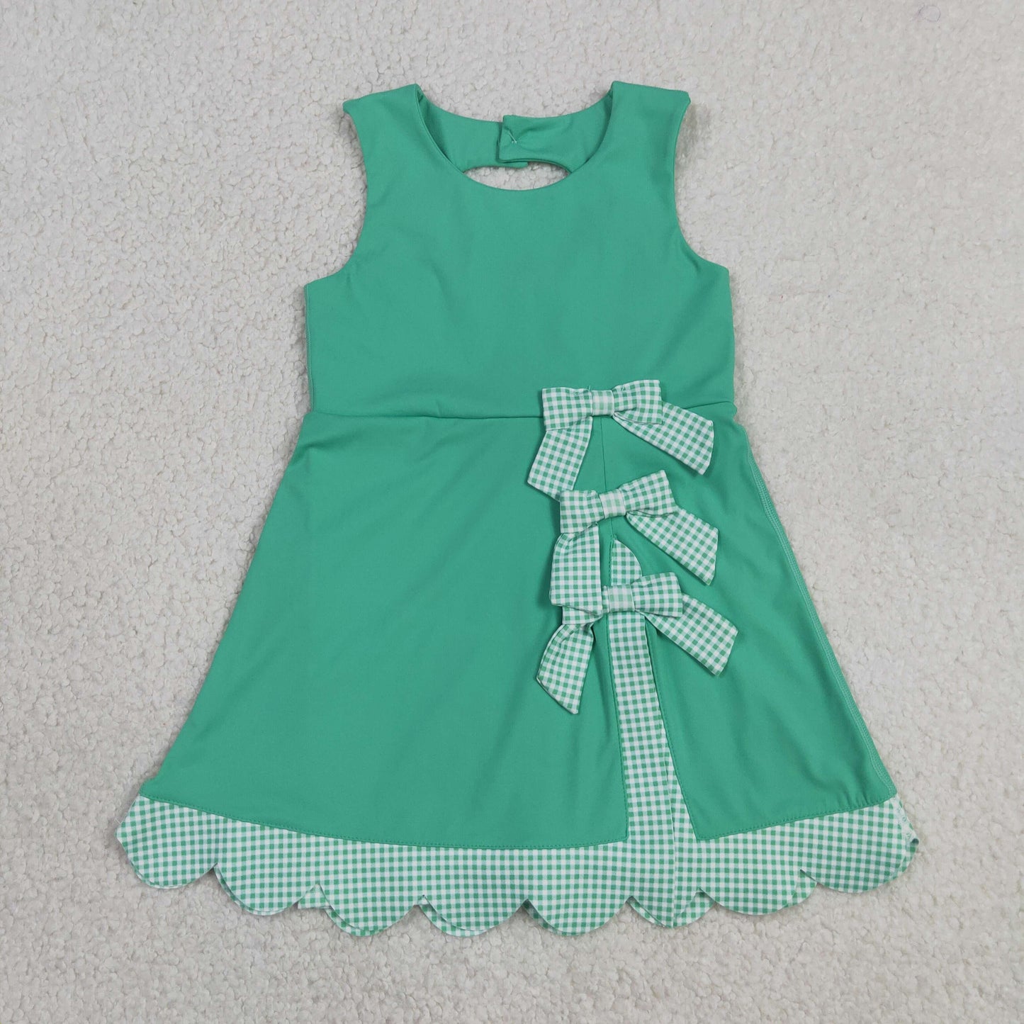 RTS Sibling Sleeveless green crop top plaid bow skirt kids girls active set and dress