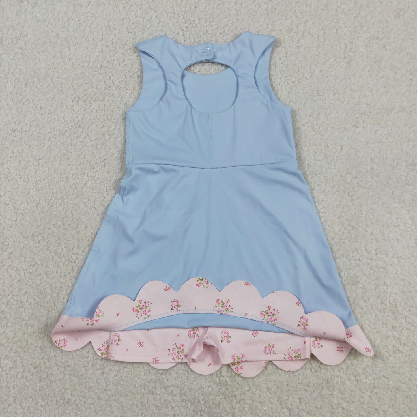 GSD3030 RTS NO MOQ （In stock ）Sleeveless floral bow light blue kids girls summer athletic dress