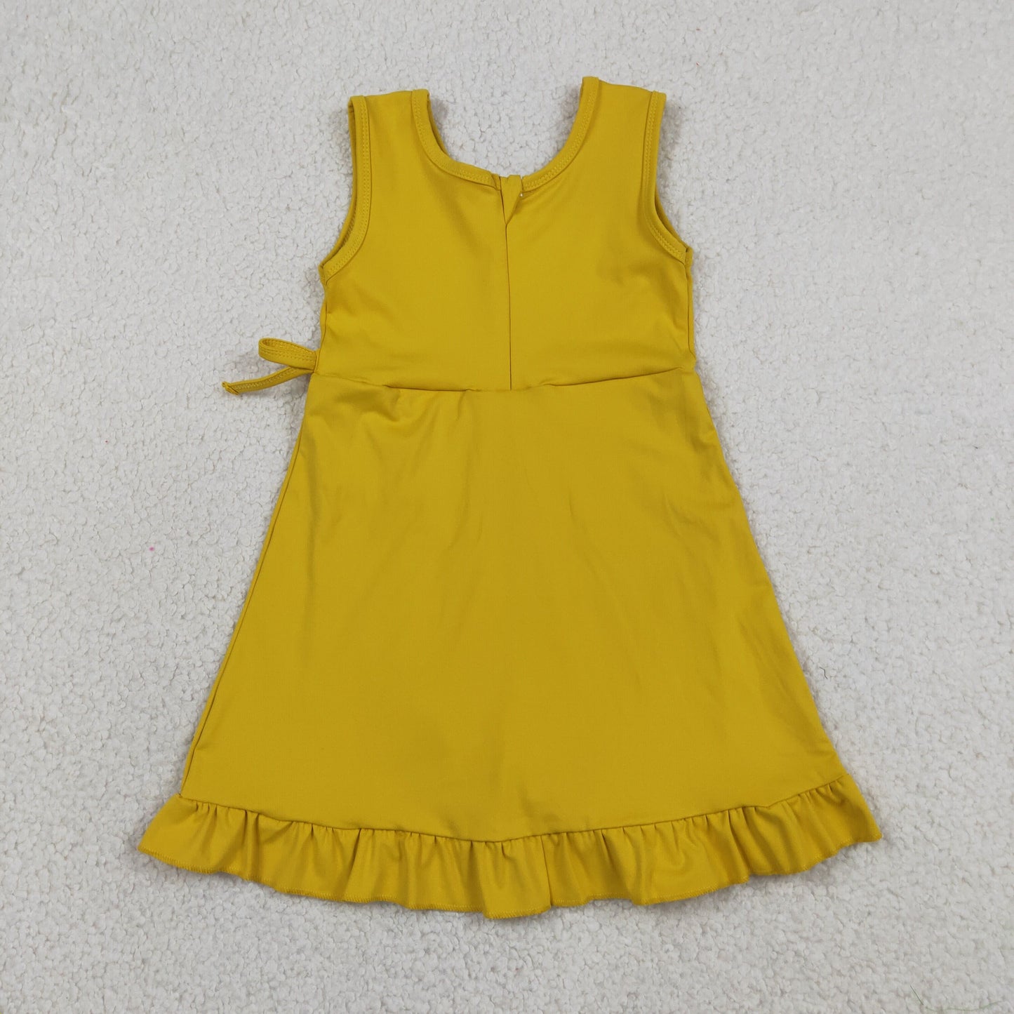GSD3031 RTS NO MOQ （In stock）Sleeveless yellow bow ruffle kids girls summer athletic dress
