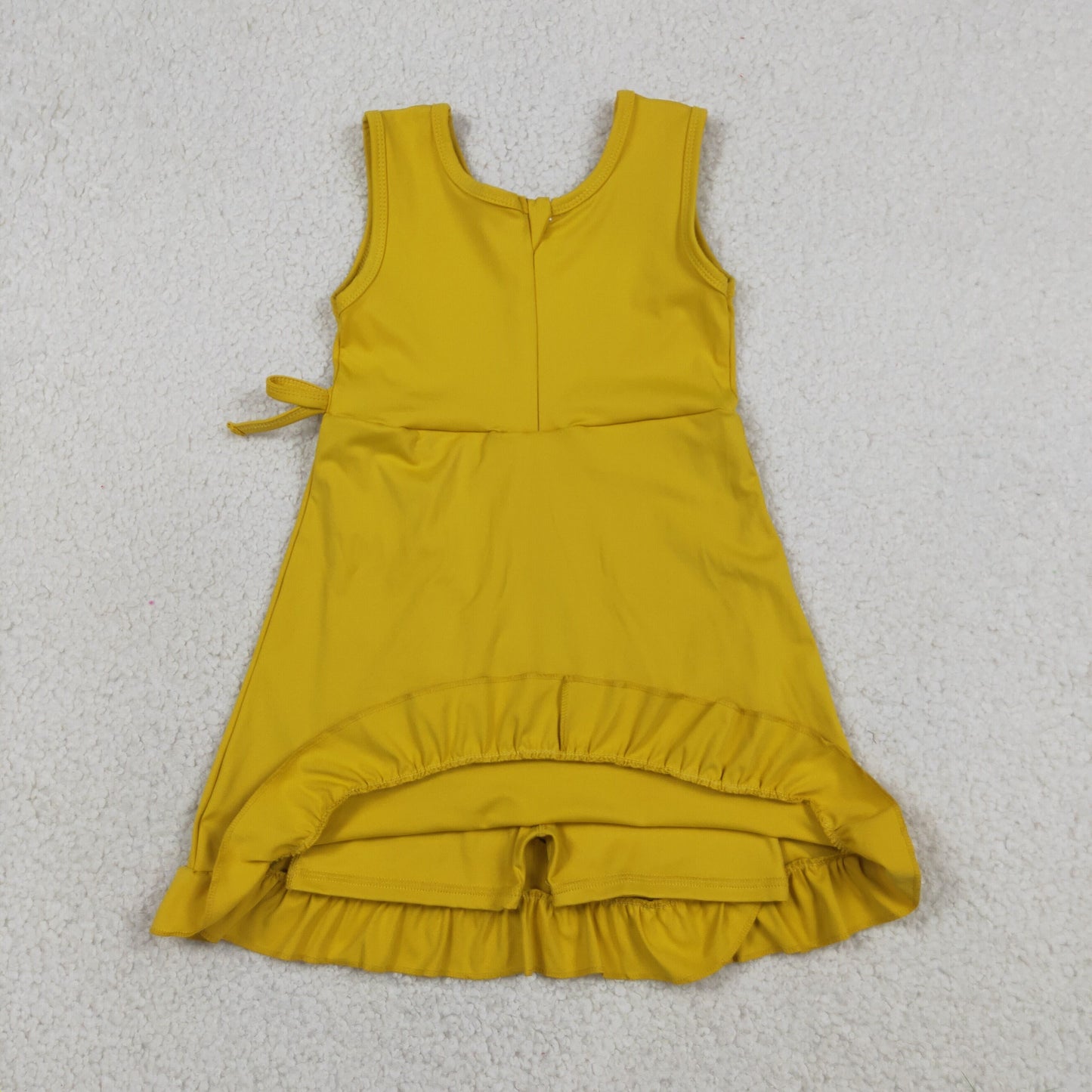 GSD3031 RTS NO MOQ （In stock）Sleeveless yellow bow ruffle kids girls summer athletic dress