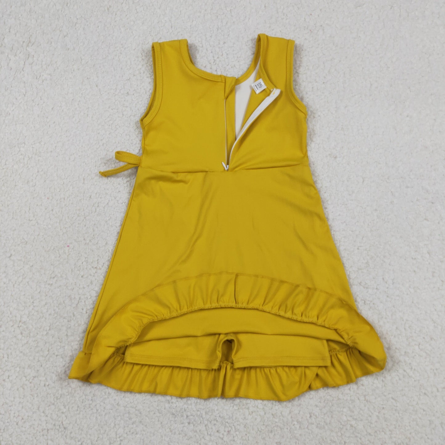 GSD3031 RTS NO MOQ （In stock）Sleeveless yellow bow ruffle kids girls summer athletic dress