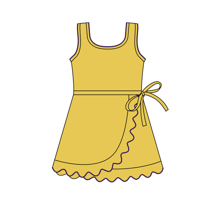 11.5 GSD3031 Pre order No Moq Yoga fabric Baby Girls Yellow Sleeveless Yoga Shorts Ruffle Knee Length Dresses