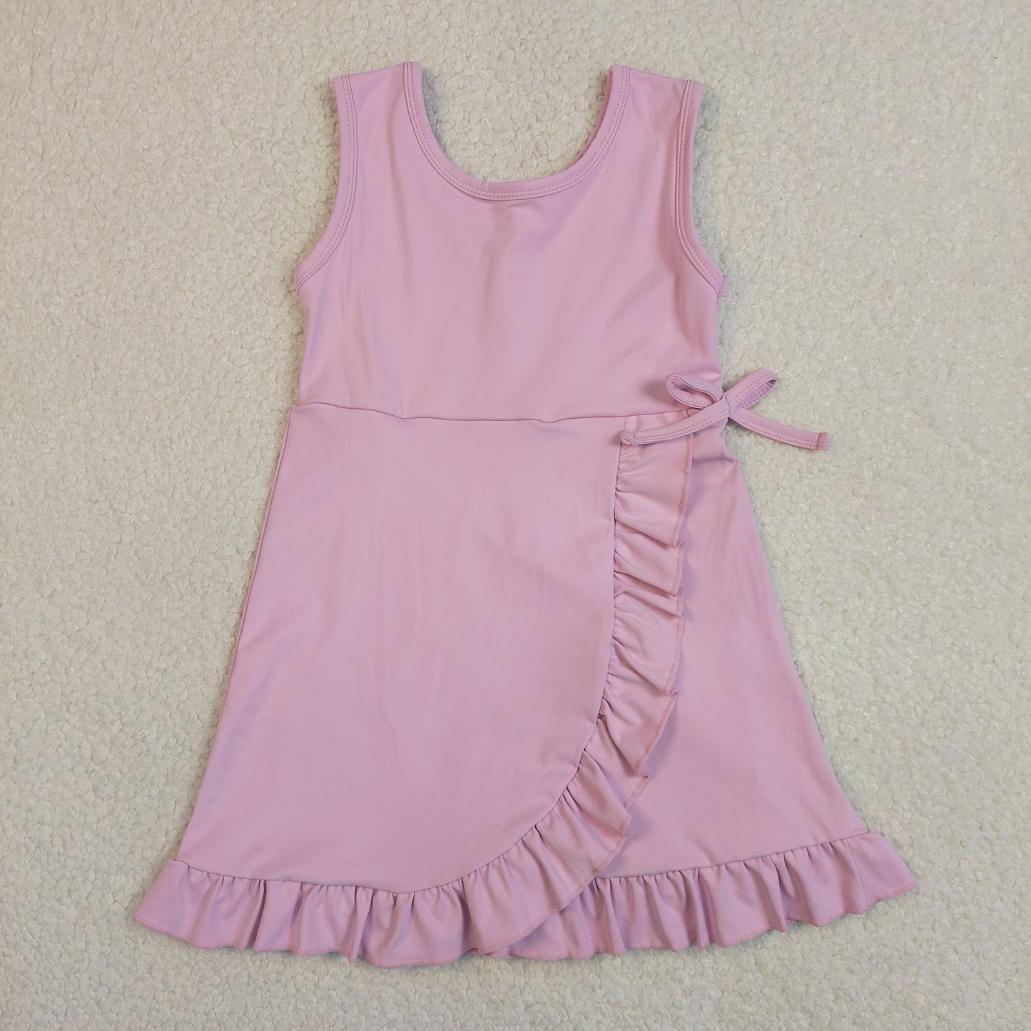 GSD3034 RTS NO MOQ （In stock ）Sleeveless ruffle kids girls summer athletic dresses