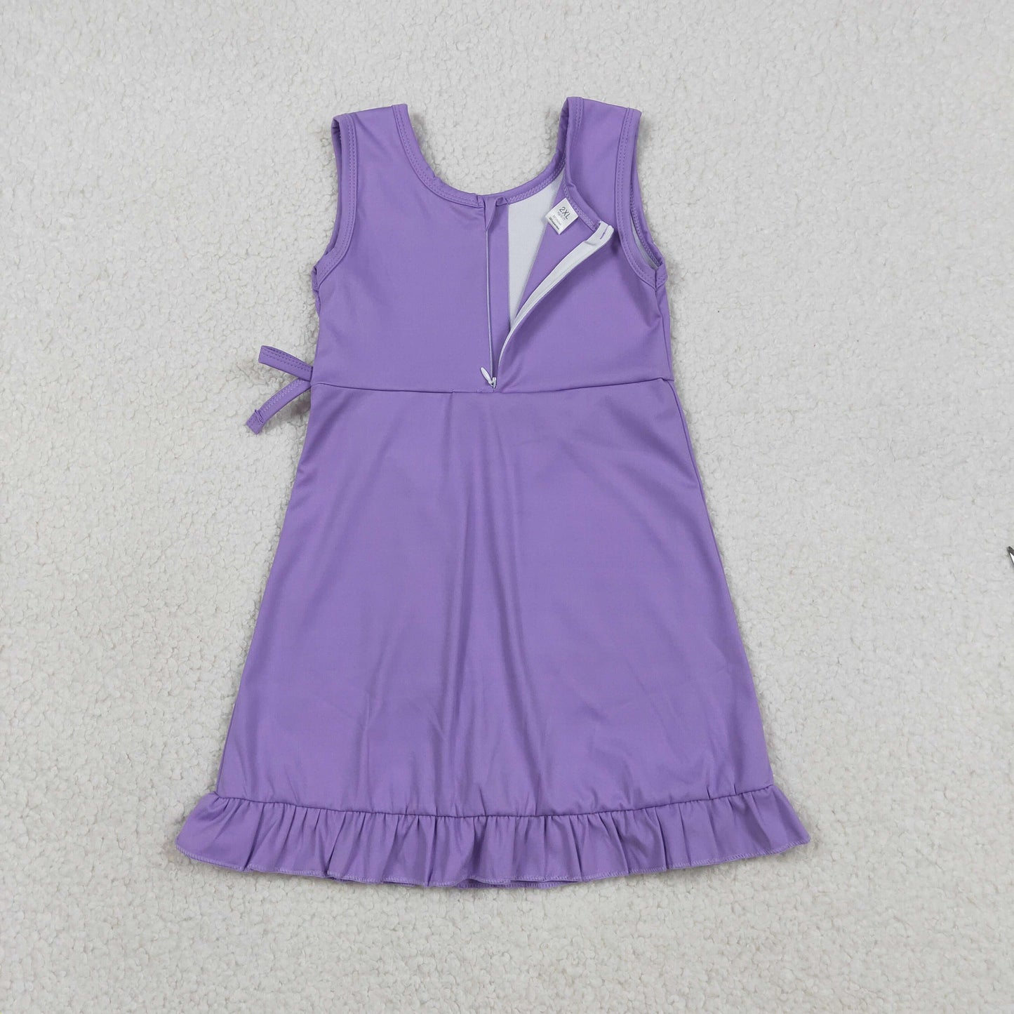 GSD3036 RTS NO MOQ （In stock ）Purple sleeveless ruffle kids girls athletic dresses
