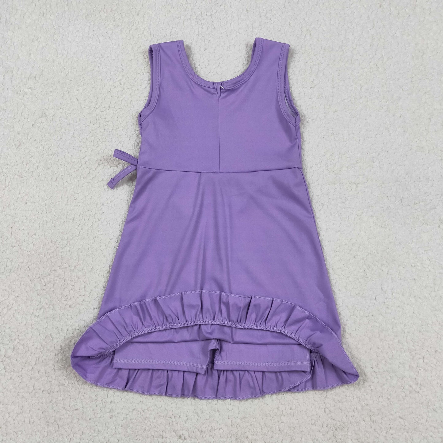 GSD3036 RTS NO MOQ （In stock ）Purple sleeveless ruffle kids girls athletic dresses
