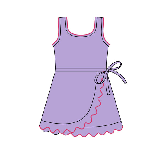 11.5 GSD3036 Pre order No Moq Yoga fabric Baby Girls Purple Sleeveless Yoga Shorts Ruffle Knee Length Dresses