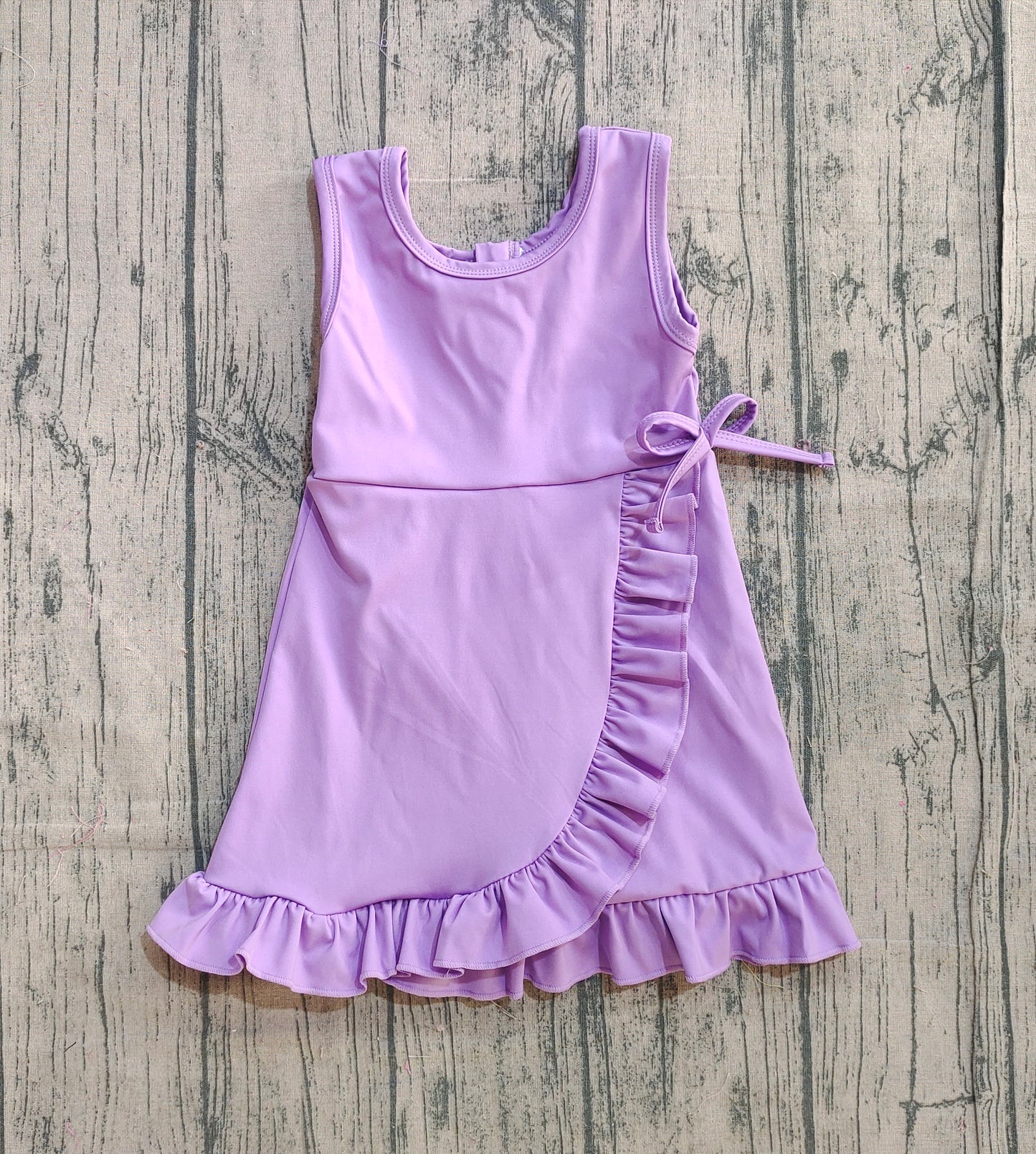 11.27 GSD3036 Sample No Moq Yoga fabric Baby Girls Purple Sleeveless Yoga Shorts Ruffle Knee Length Dresses