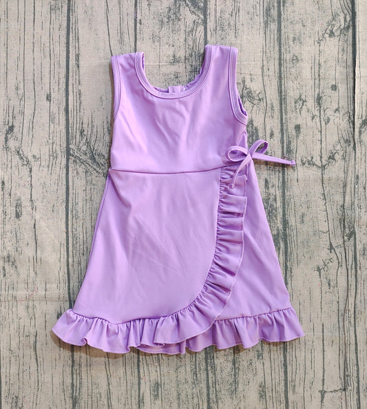 11.27 GSD3036 Sample No Moq Yoga fabric Baby Girls Purple Sleeveless Yoga Shorts Ruffle Knee Length Dresses