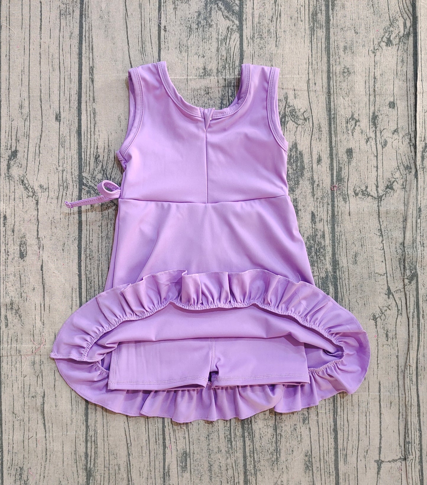 11.27 GSD3036 Sample No Moq Yoga fabric Baby Girls Purple Sleeveless Yoga Shorts Ruffle Knee Length Dresses