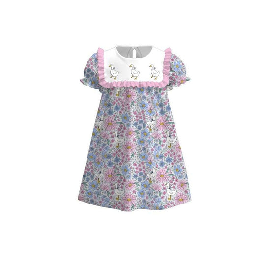 11.5 GSD3041 Pre order No Moq Baby Girls Gooses Floral Ruffle Sleeve Knee Length Dresses
