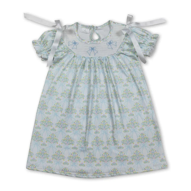 RTS Sibling Short sleeves bow smocked floral baby girls dresses and romper