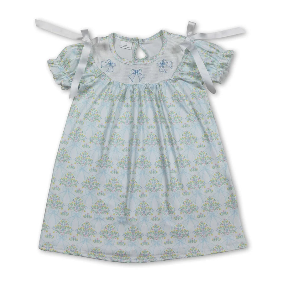 4.15 RTS Sibling Short sleeves bow smocked floral baby girls dresses