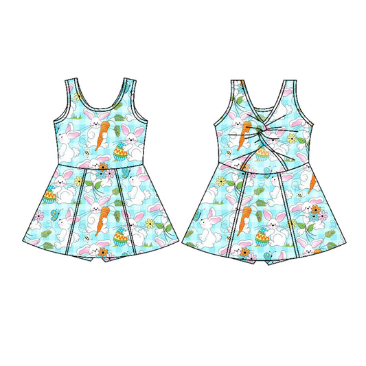 11.6 GSD3049 Pre order No Moq Yoga fabric Baby Girls Sleeveless Rabbits Carrots Easter Yoga Shorts Knee Length Dresses