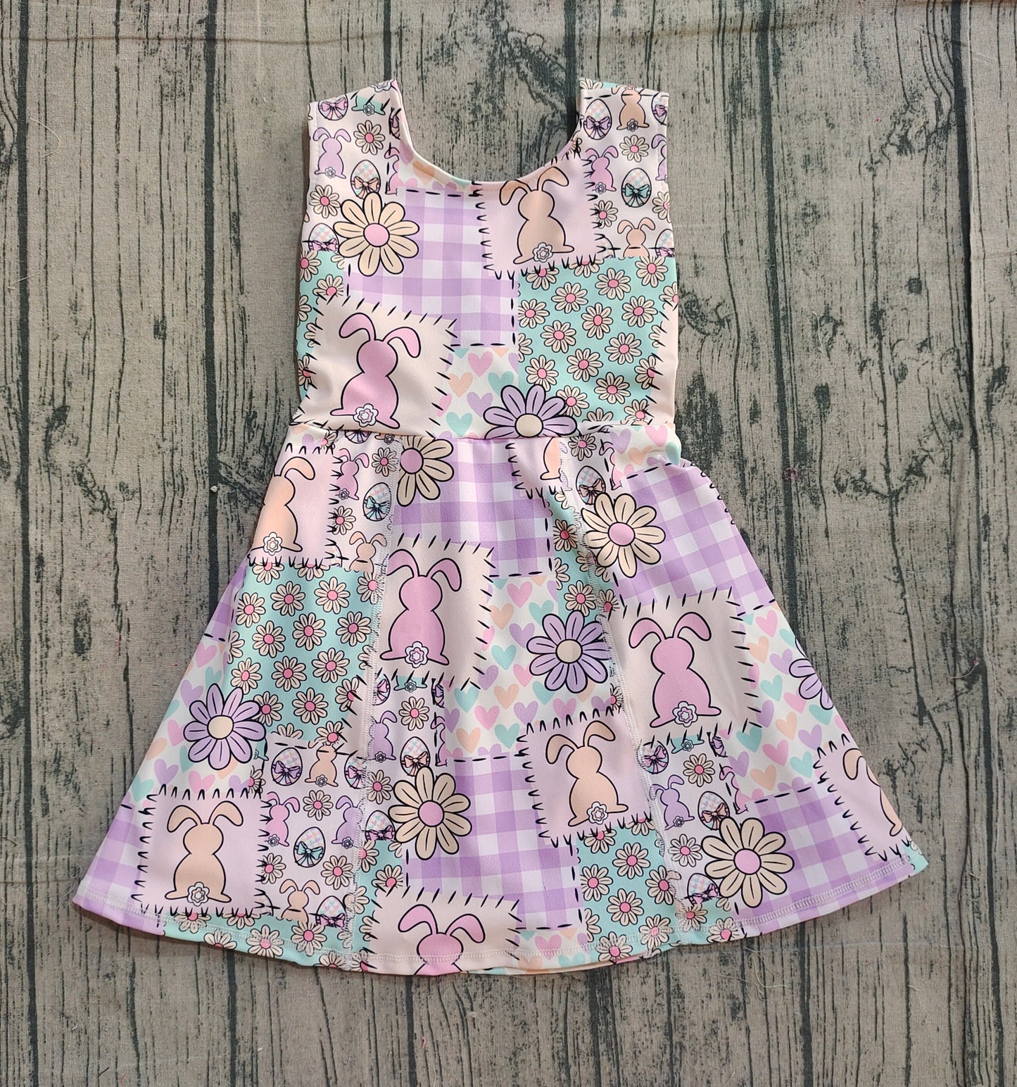 11.27 GSD3051 Sample No Moq Yoga fabric Baby Girls Sleeveless Rabbits Flowers Checked Easter Yoga Shorts Knee Length Dresses