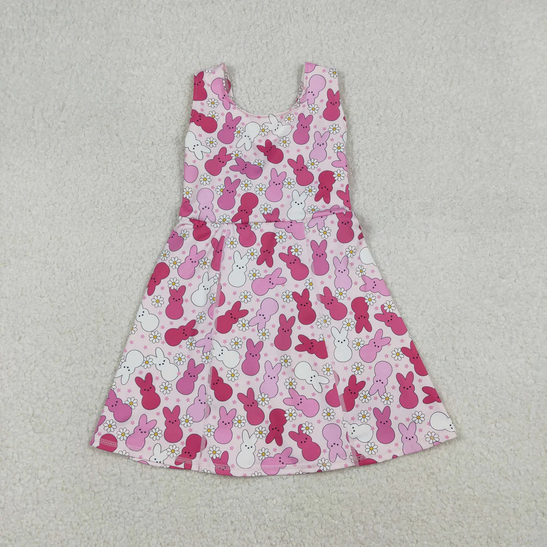 12.22 RST Sibling Baby Girls Sleeveless Rabbits Flowers Yoga Active Shorts Ruffle Knee Length Dresses
