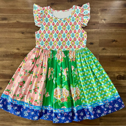 11.6 GSD3059 Pre order No Moq Baby Girls Flowers Ladybirds Patchwork Knee Length Dresses