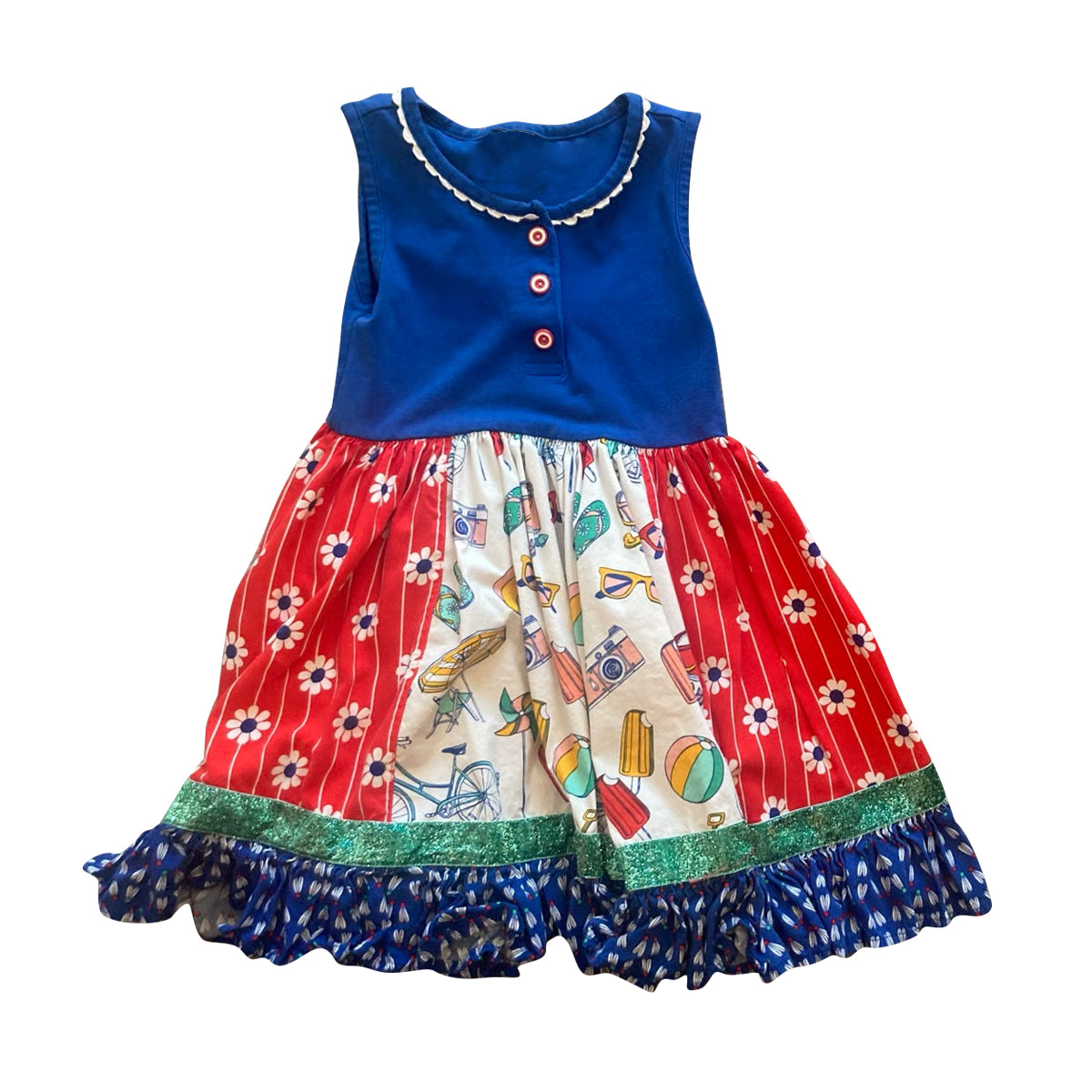 11.6 GSD3060 Pre order No Moq Baby Girls Flowers Popsicle Button Ruffle Knee Length Dresses