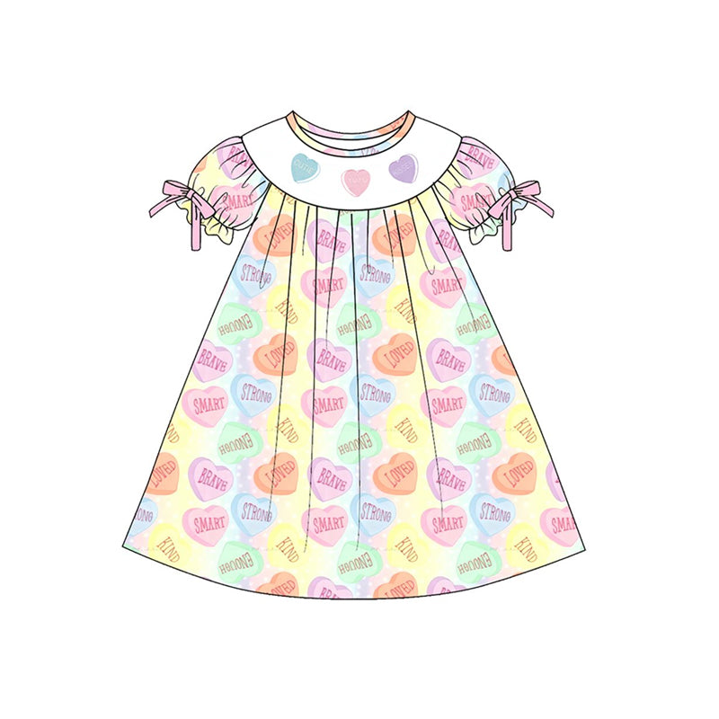 11.8 GSD3081 Pre order No Moq Baby Girls Short Ruffle Sleeve Colorful Hearts Valentine Knee Length Dress