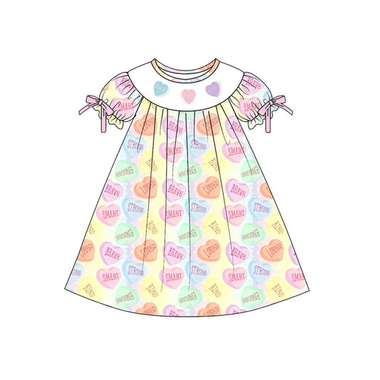 11.8 GSD3081 Pre order No Moq Baby Girls Short Ruffle Sleeve Colorful Hearts Valentine Knee Length Dress