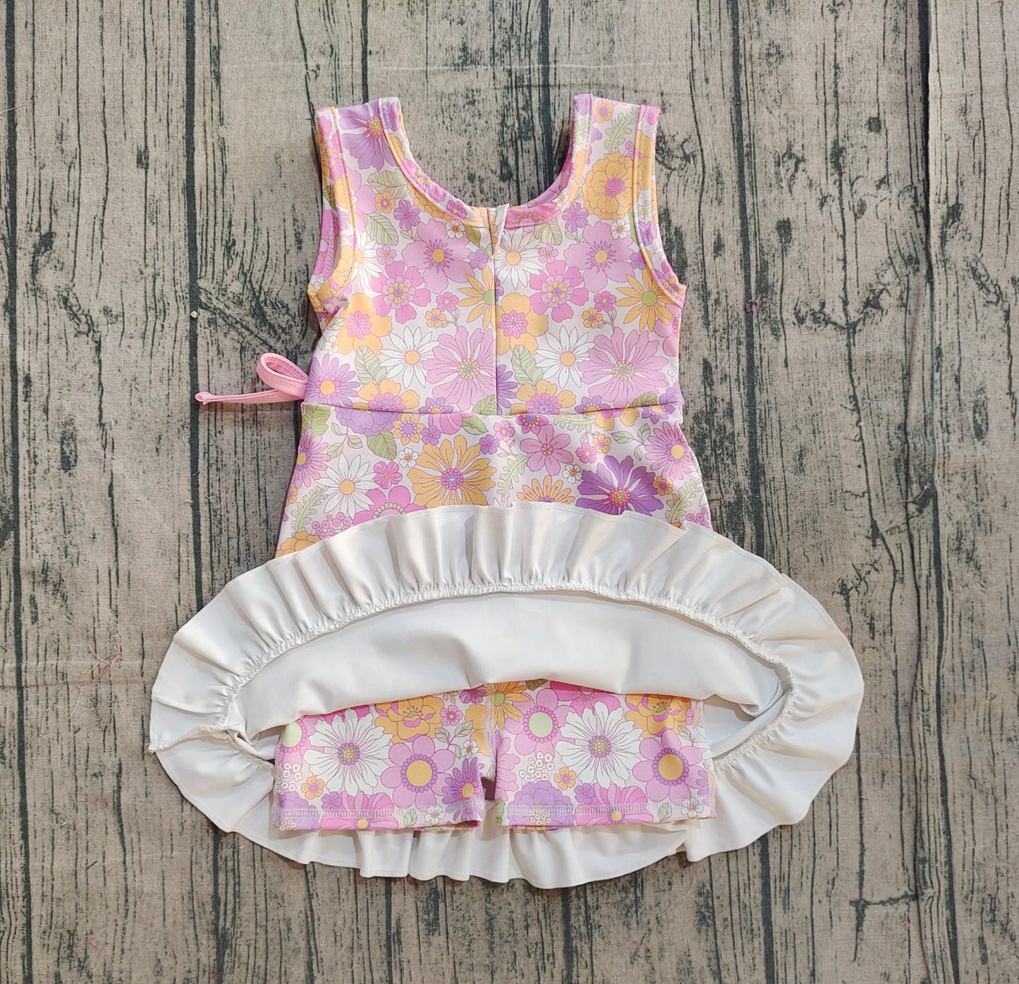 11.27 GSD3095 Sample No Moq Yoga fabric Baby Girls Sleeveless Colorful Flowers Shorts Yoga Ruffle Knee Length Dresses