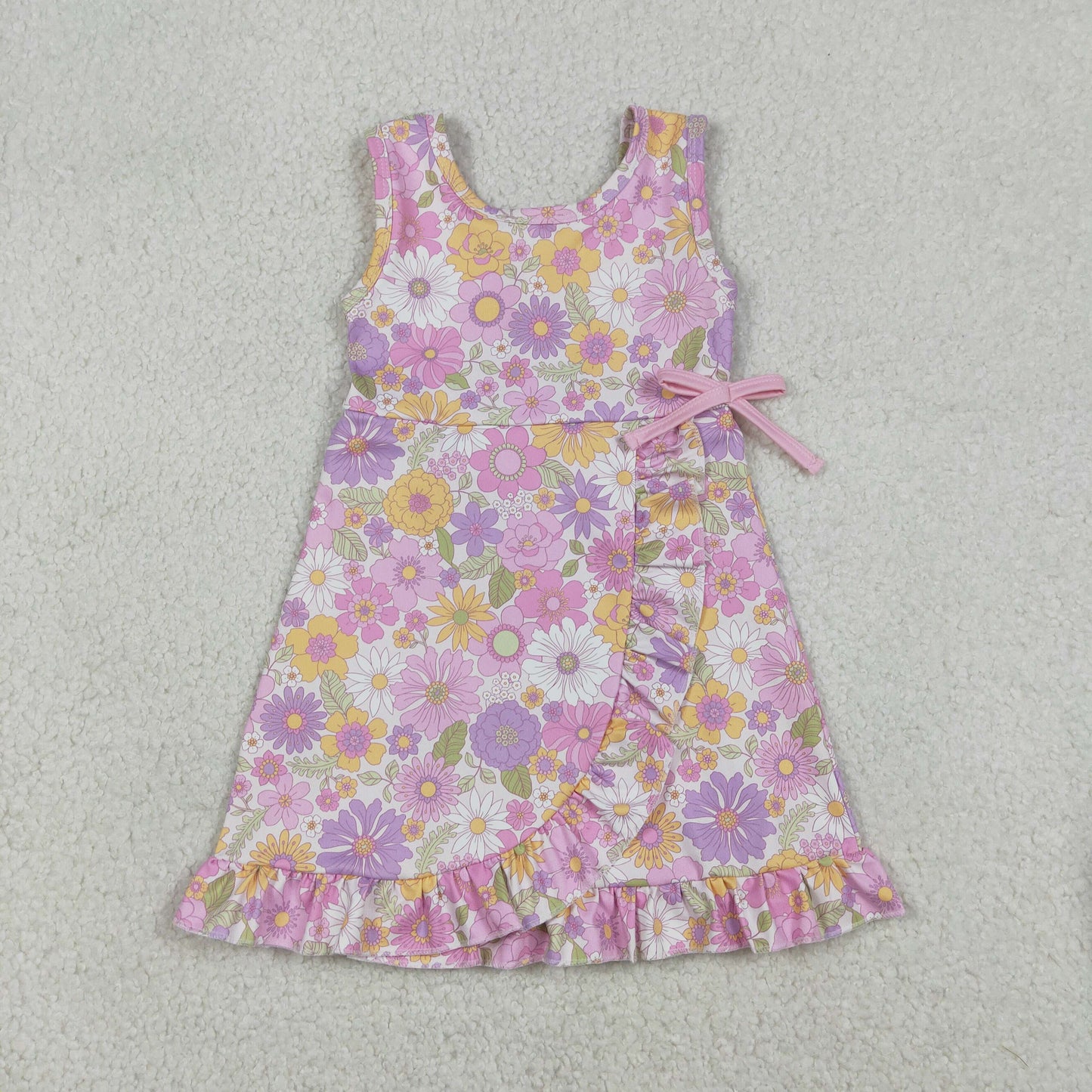 12.20 RTS NO MOQ （In stock）GSD3095 Baby Girls Sleeveless Colorful Flowers Shorts Yoga Ruffle Knee Length Dresses