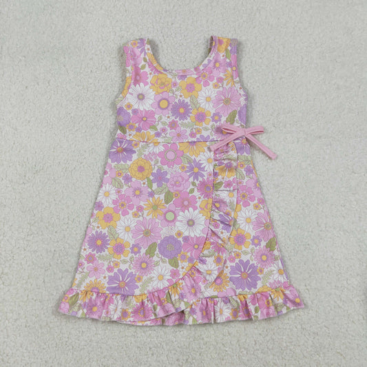 12.20 RTS NO MOQ （In stock）GSD3095 Baby Girls Sleeveless Colorful Flowers Shorts Yoga Ruffle Knee Length Dresses