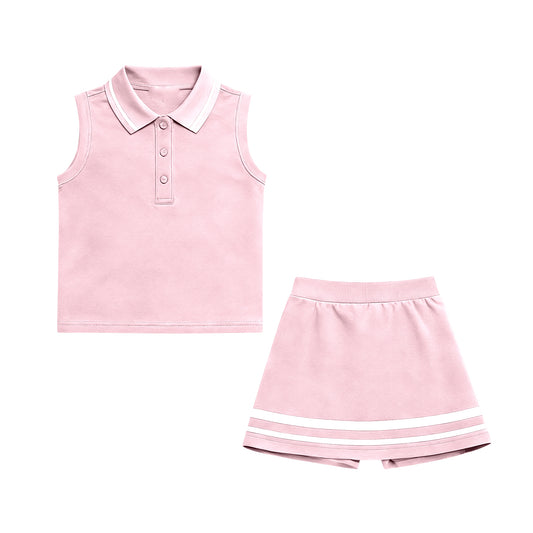 11.13 GSD3108 Pre order No Moq Yoga fabric Baby Girls Pink Sleeveless Button Vests Skirt Shorts Yoga Clothes Sets