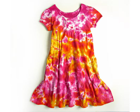 11.13 GSD3110 Pre order No Moq Baby Girls Colorful Tie-dye Patchwork Ruffle Knee Length Dresses
