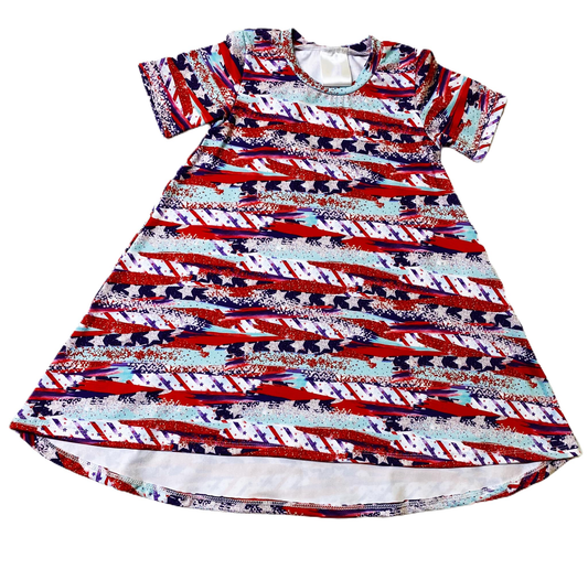 11.13 GSD3114 Pre order No Moq Baby Girls 4th of July Stars Stripe Knee Length Dresses