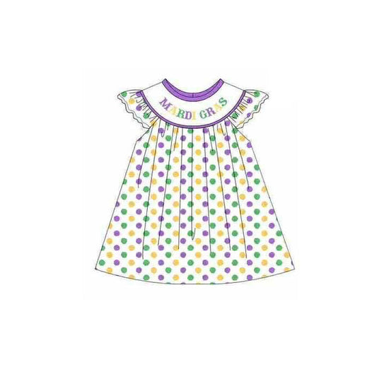 11.14 GSD3121 Pre order No Moq Baby Girls Mardigras Polka Dots Knee Length Dresses