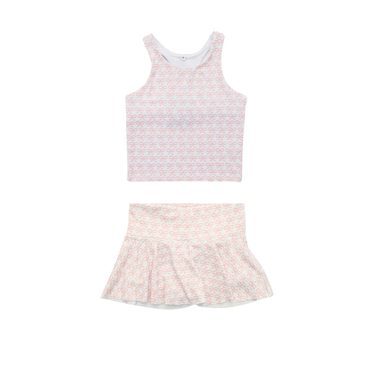 11.18 GSD3137 Pre order No Moq Yoga fabric Baby Girls Peach Bows Vests Top Pleated Skirt Shorts Yoga Clothes Sets