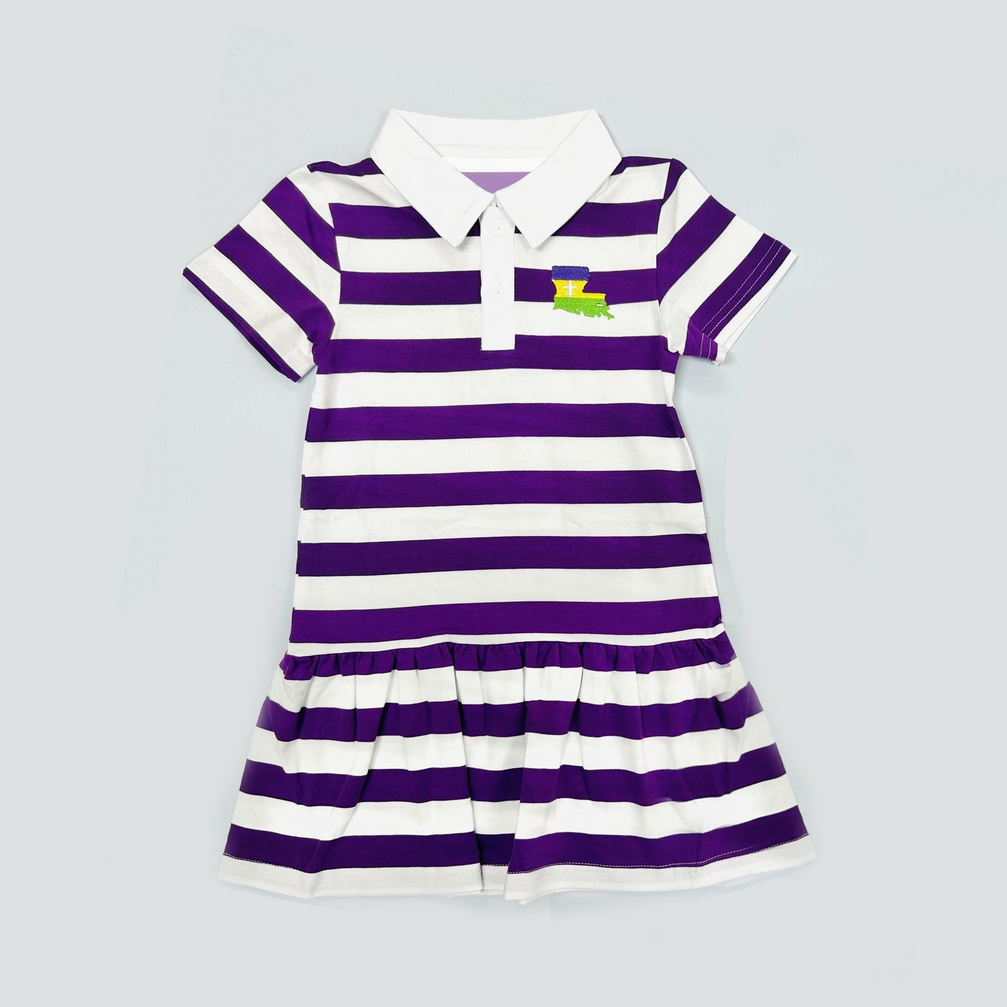 11.18 GSD3140 Pre order No Moq Baby Girls Mardigras Stripe Anchors Button Ruffle Knee Length Dresses