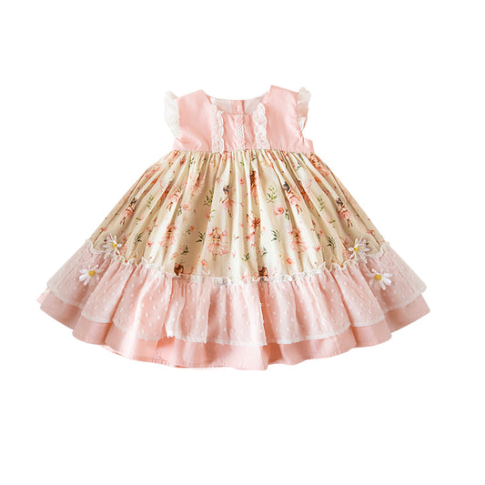 11.19 GSD3151 Pre order No Moq Baby Girls Sleeveless Flowers Button Ruffle Knee Length Dresses