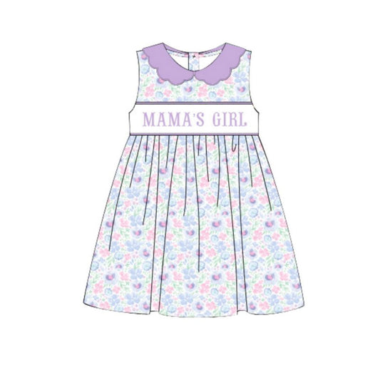 11.19 GSD3152 Pre order No Moq Baby Girls Lavender Floral Mama's Girl Collar Knee Length Dresses