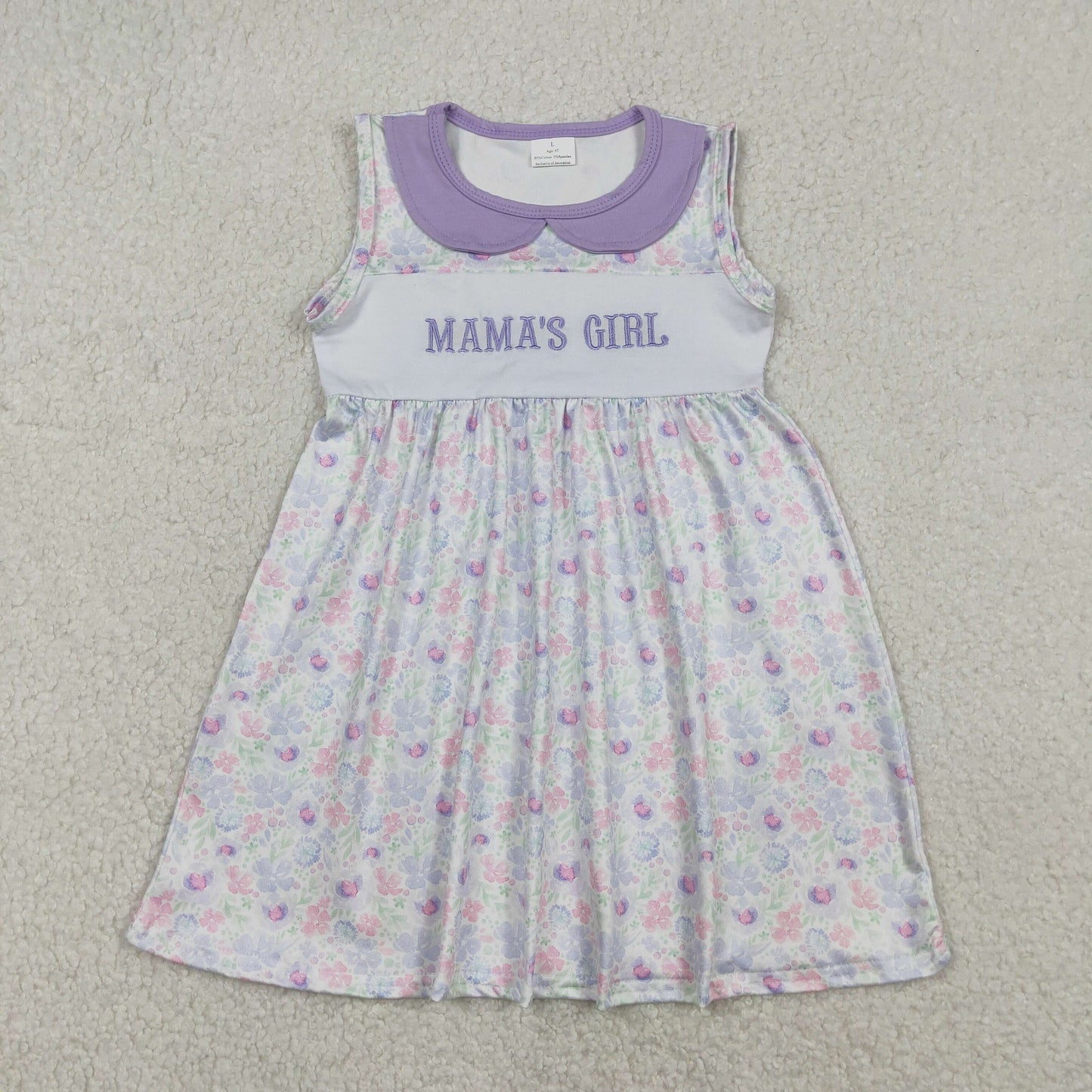 12.29 RTS NO MOQ （In stock）GSD3152 Embroidery Mama's Girl Lavender Floral Collar Knee Length Dresses