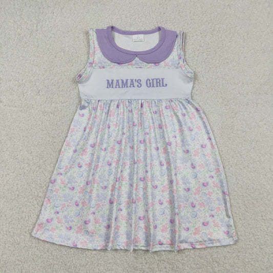 12.29 RTS NO MOQ （In stock）GSD3152 Embroidery Mama's Girl Lavender Floral Collar Knee Length Dresses