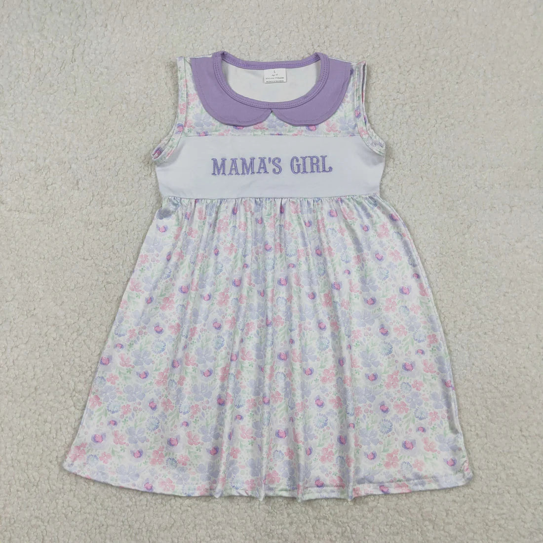 1.10 RTS Sibling Baby Girls Sleeveless Embroidery Mama's Girl Flowers Collar Knee Length Dress Ruffle Romper