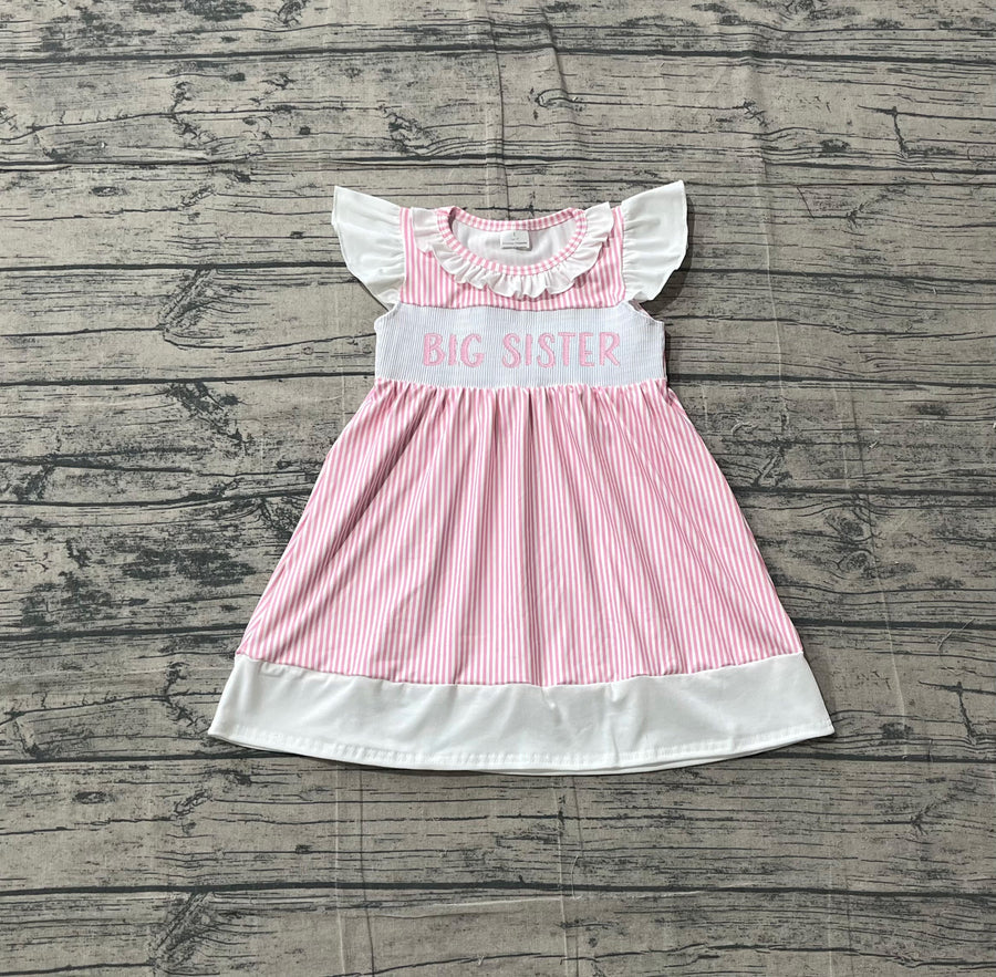 RTS Sibling Flutter sleeves big sister smocked stripe girls dresses