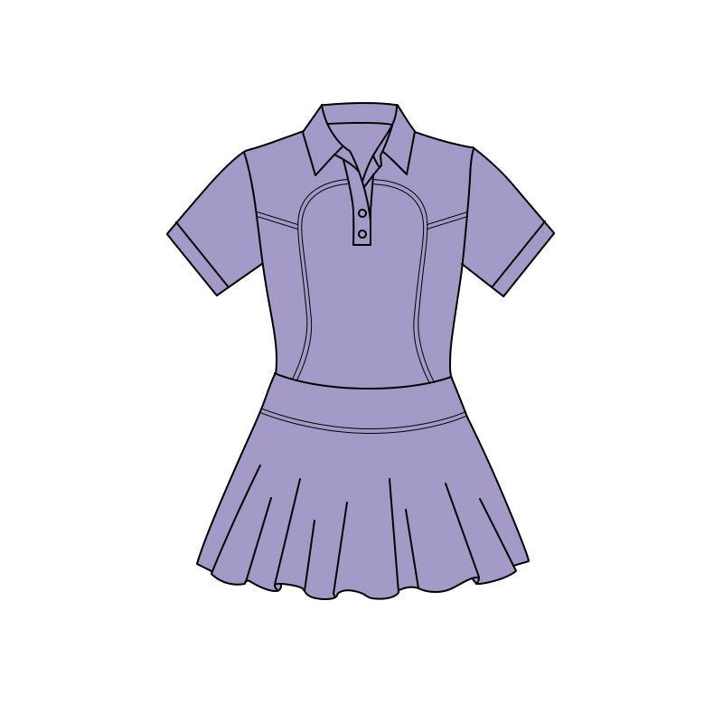 11.20 GSD3161 Pre order No Moq Yoga fabric Baby Girls Lavender Short Sleeve Button Pleated Yoga Knee Length Dresses