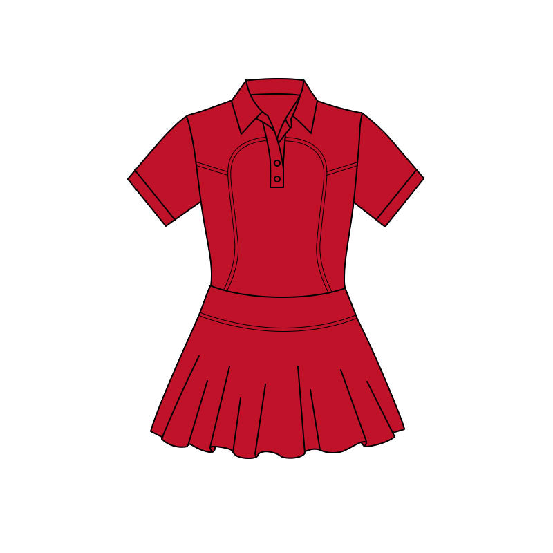 11.20 GSD3167 Pre order No Moq Yoga fabric Baby Girls Red Short Sleeve Button Pleated Yoga Knee Length Dresses