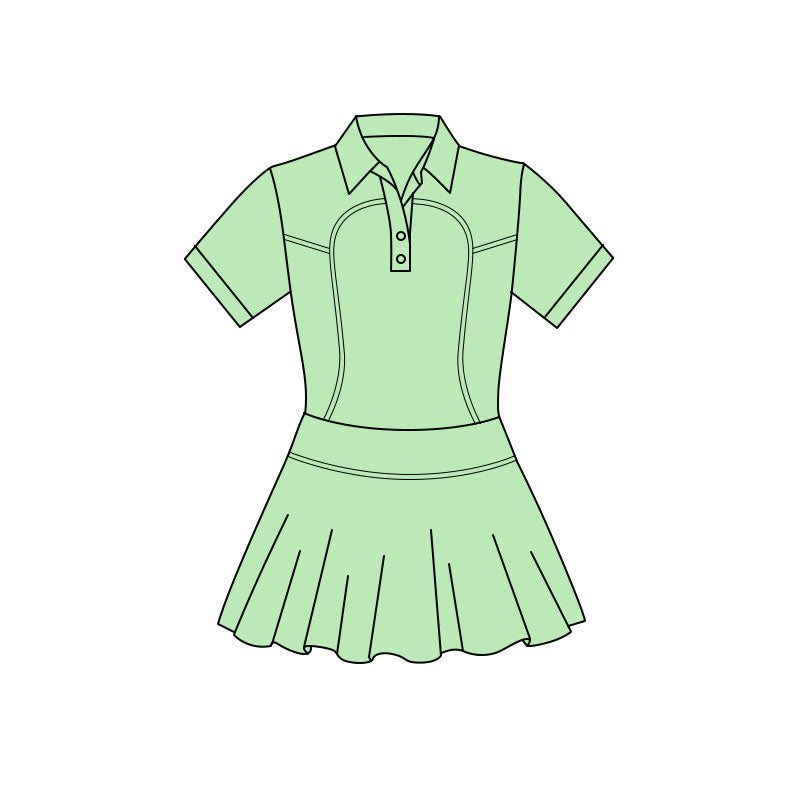 11.20 GSD3169 Pre order No Moq Yoga fabric Baby Girls Green Short Sleeve Button Pleated Yoga Knee Length Dresses