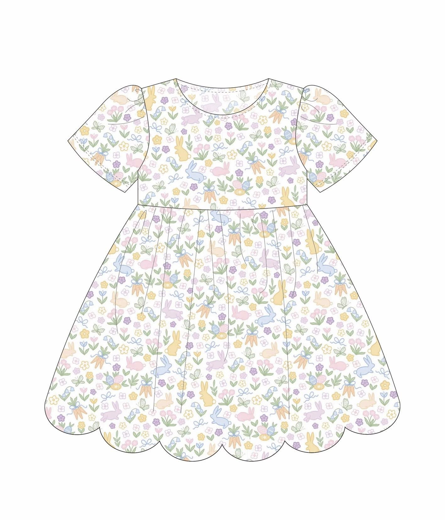 11.20 GSD3173 Pre order No Moq Baby Girls Short Sleeve Rabbits Floral Easter Ruffle Knee Length Dresses