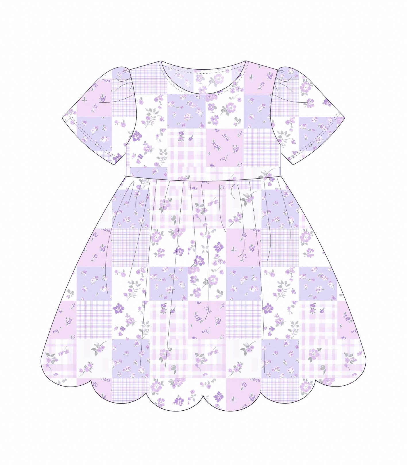 11.20 GSD3174 Pre order No Moq Baby Girls Short Sleeve Lavender Checked Ruffle Knee Length Dresses