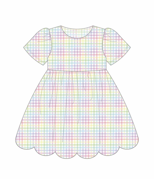 11.20 GSD3176 Pre order No Moq Baby Girls Short Sleeve Colorful Checked Ruffle Knee Length Dresses