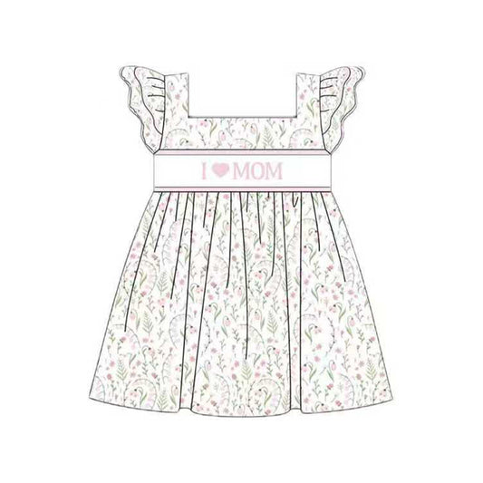 11.20 GSD3177 Pre order No Moq Baby Girls Pink I Love Mom Floral Flutter Sleeve Knee Length Dresses