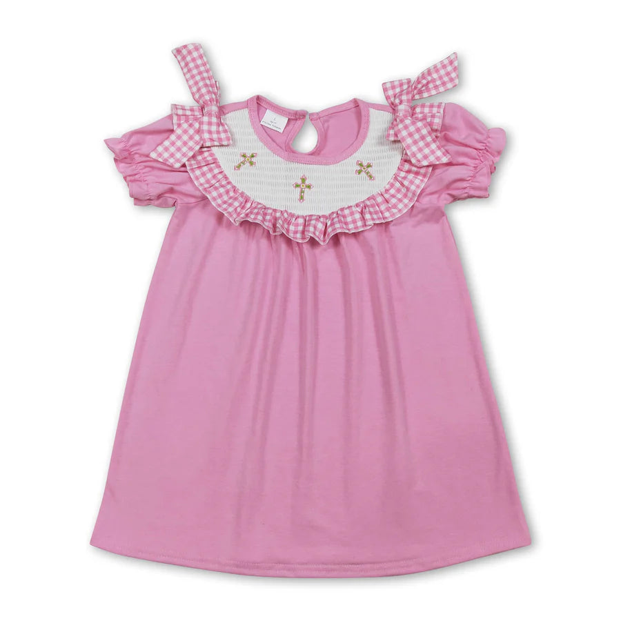 4.15 RTS Sibling Short sleeves bow smocked floral baby girls dresses