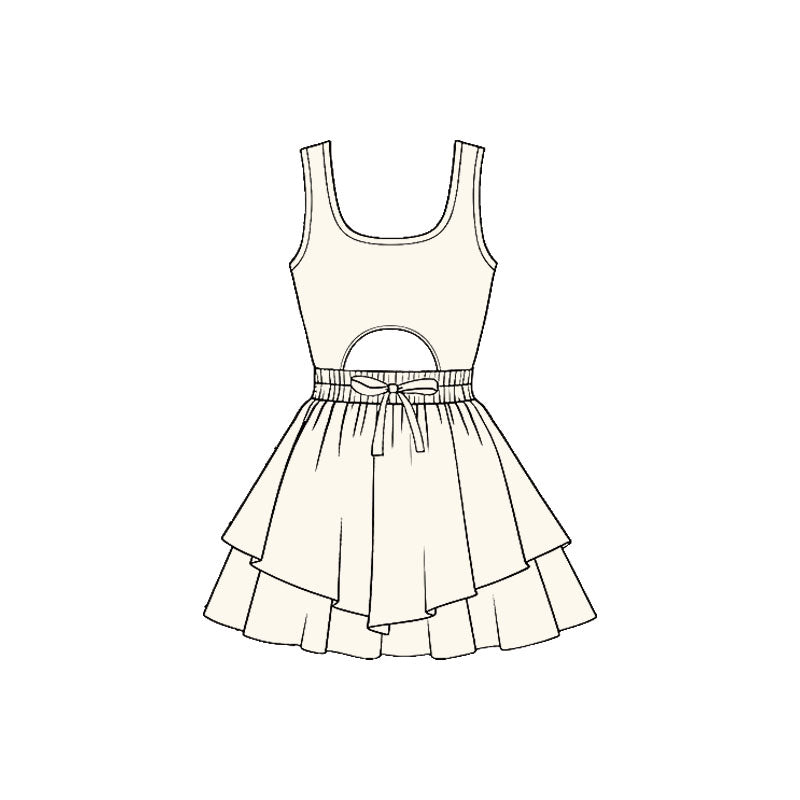 11.21 GSD3181 Pre order No Moq Yoga fabric Baby Girls White Sleeveless Vest Ruffle Bottom Yoga Shorts Knee Length Dresses