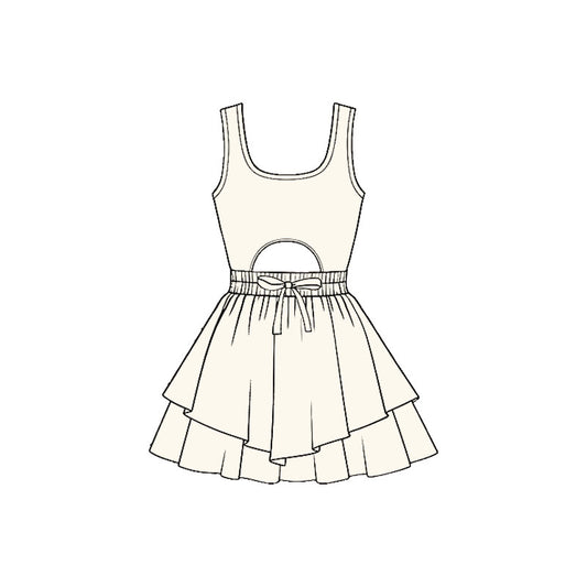 11.21 GSD3181 Pre order No Moq Yoga fabric Baby Girls White Sleeveless Vest Ruffle Bottom Yoga Shorts Knee Length Dresses